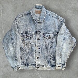 Levis Denim Jean Jacket Mens Medium‎ Acid Wash Distressed Trucker USA Made